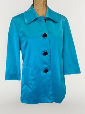 Scott Taylor Petite Satin Blazer Jacket 3/4 Sleeves Evening Blue Size PL